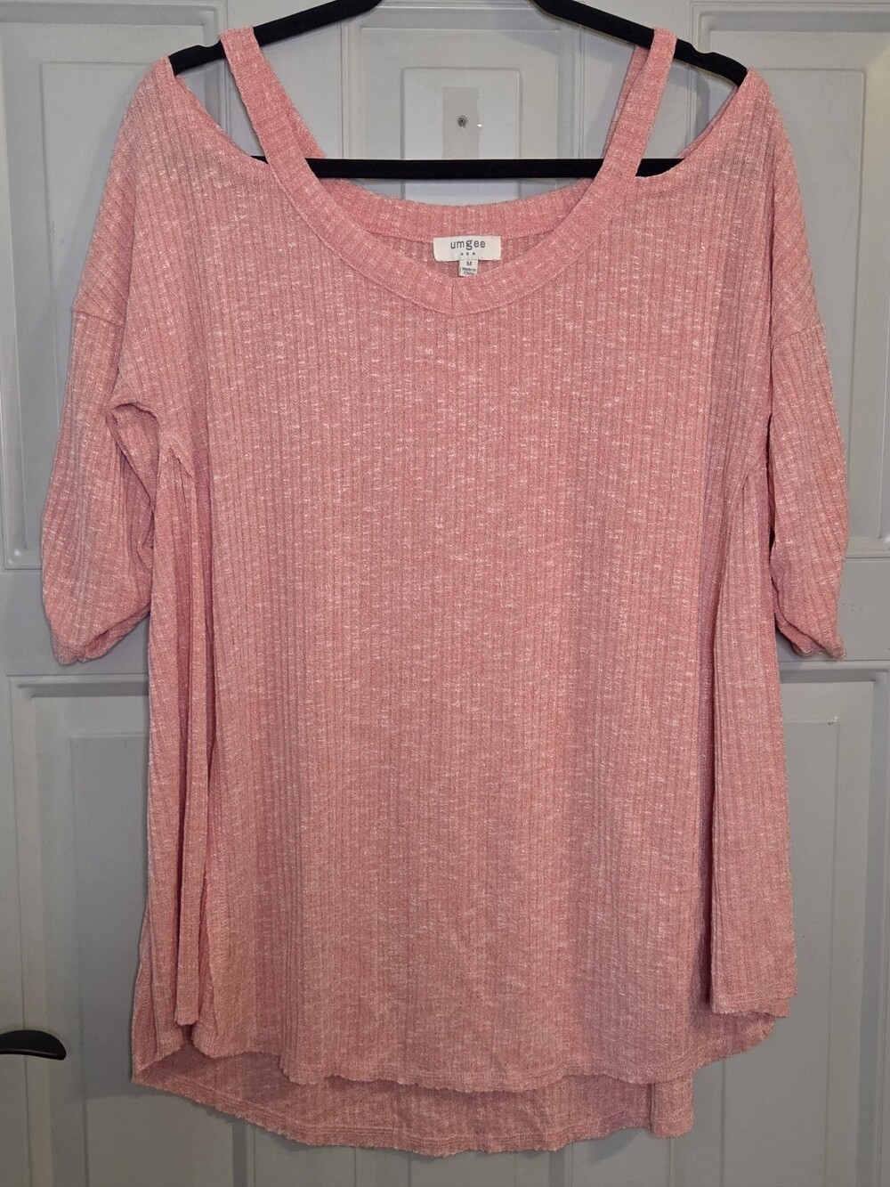 Umgee - Soft Coral Pink Cold-Shoulder Ribbed Tunic Top